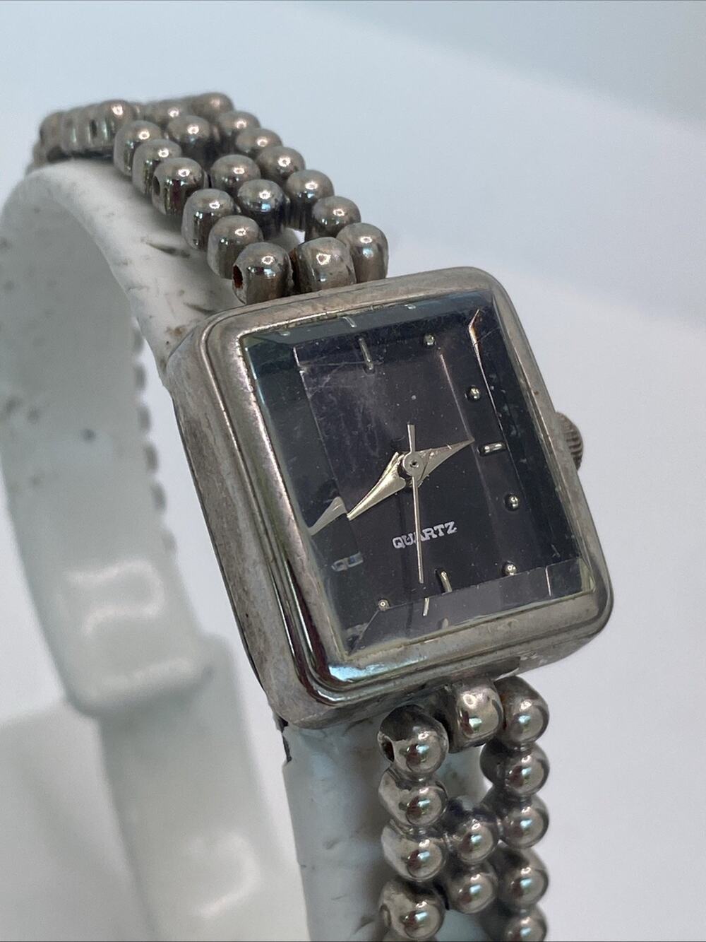 Womens Tank Vintage Silver Tone Quartz Fashion Watch Works New Battery